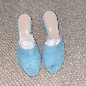 Dee Keller Scala Mules Seafoam Suede High Heels